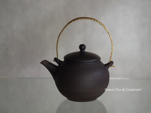 Jinshu Black Metal Handle Shell Gold Small Teapot, Tokoname, Japanese Kyusu (1)