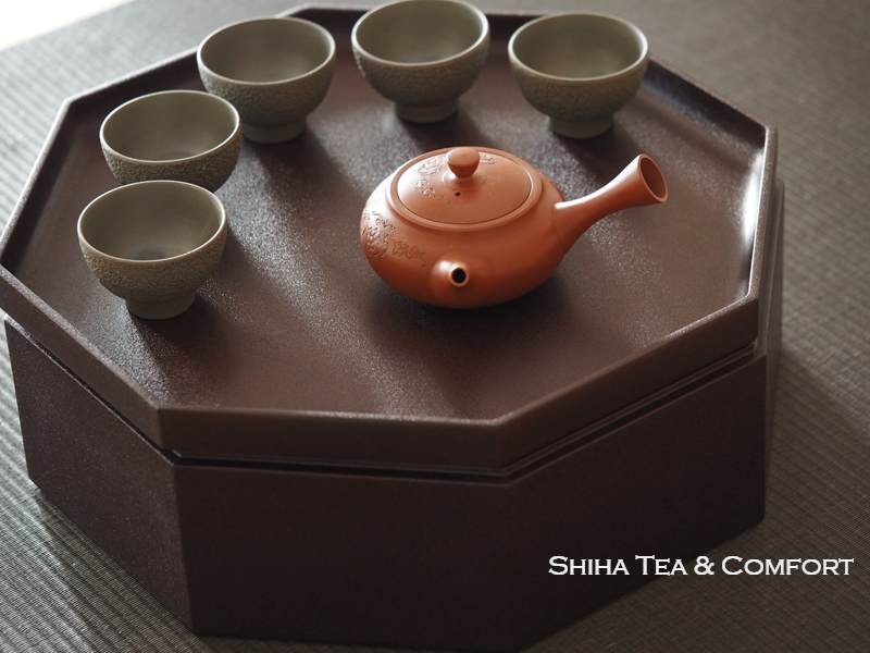 Japanese Lacquer Ware High Grade Reddish Brown Octagon Tea Ware