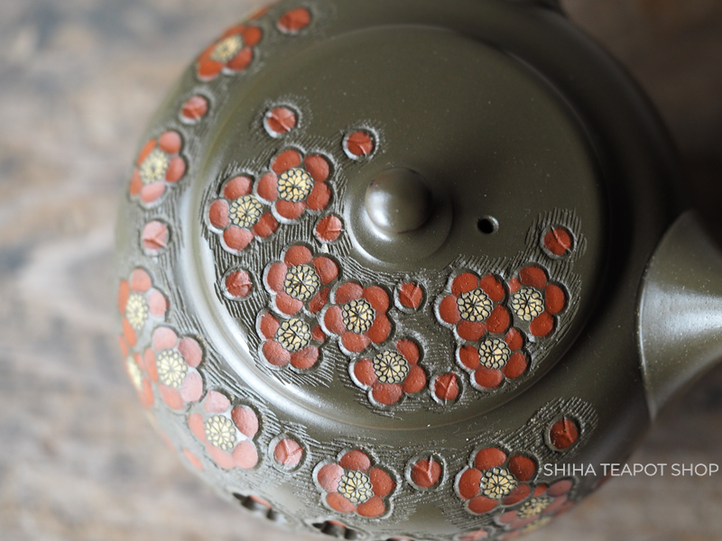 SHUNEN MANO Red Plum Green Clay Double Wall Kyusu Teapot 舜園镂空 